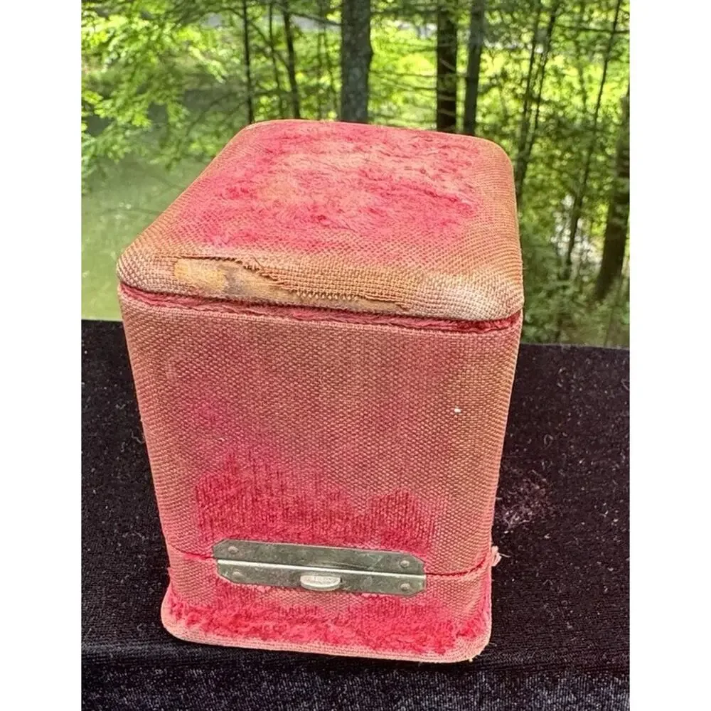 Antique Jewelry Box Red Velvet Interior & Exterior Metal Closures -A74
